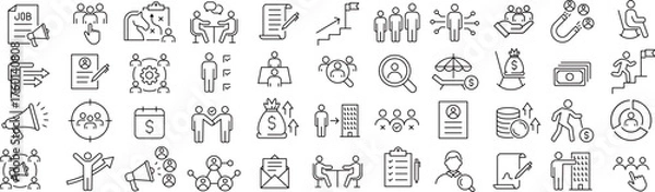 Obraz ベクターでモノクロの労務管理に関する線画アイコンセット
