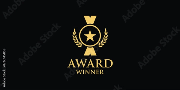 Obraz Gold award of winner medal abstract vector and logo design or template champions business icon of company identity symbol concept