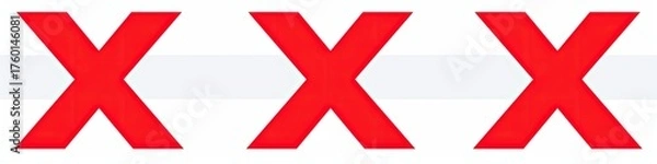 Obraz Three red Xs against a white background, marking out something, for exclusion