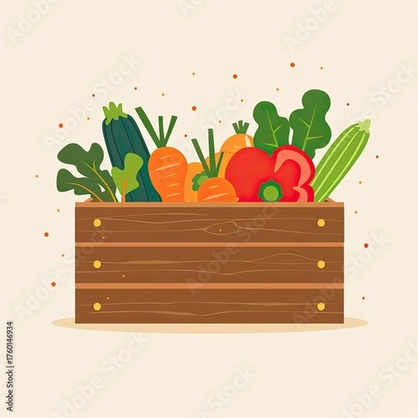 Obraz Vegetables in crate; healthy food in rustic container; dots in background; ad use