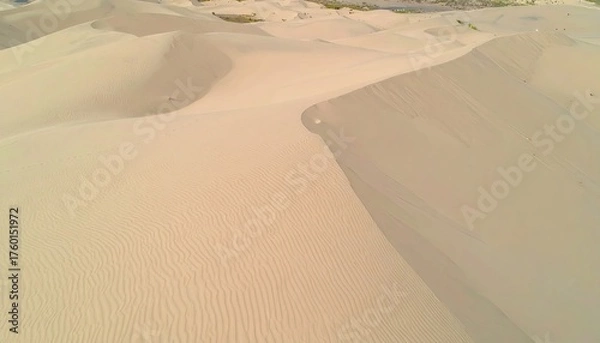 Fototapeta Aerial View of Warm Beige Sand Dunes with Repeating Micro-Ripples