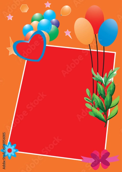 Obraz Celebration Background with Balloons, Heart, and Frame
