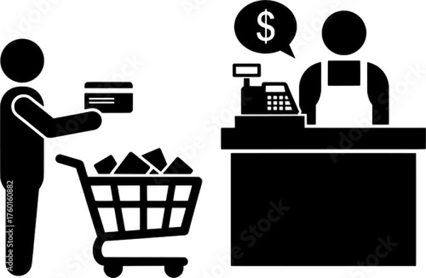 Obraz Customer Paying with Credit Card at Cashier Counter Icon Vector