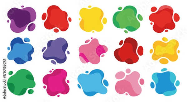 Fototapeta Abstract colorful liquid shapes forming abstract blobs with organic fluid design elements.