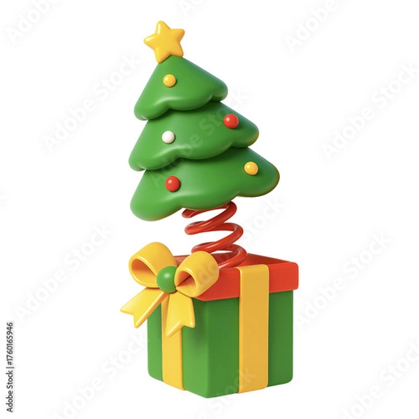 Obraz Springy Christmas Tree On Gift Box