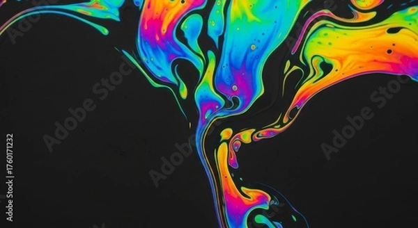 Obraz Abstract Macro Shot Oil Droplets Surface Bubble Pattern Multicolored Swirls