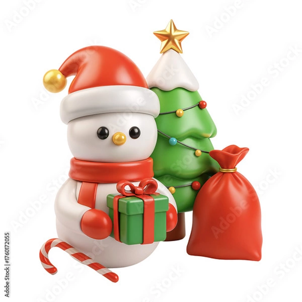 Obraz Snowman With Gifts And Tree