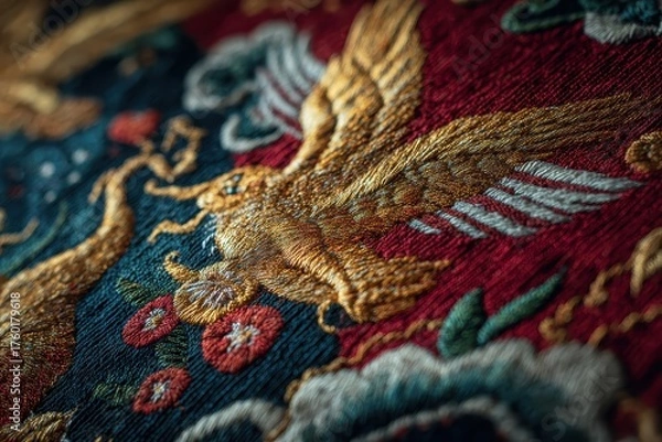 Fototapeta Handwoven Fabric with Intricate Ethnic Patterns