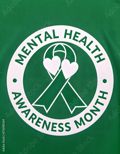 Fototapeta Green Ribbon with Hearts for Mental Health Awareness
