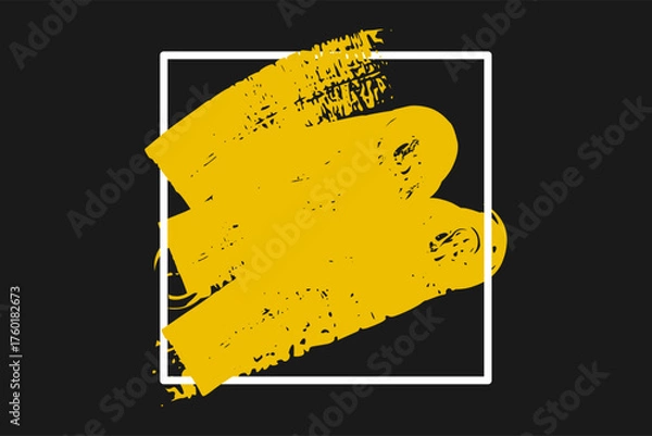 Fototapeta Golden Glitter Brush Stroke with Frame on Black Background, Luxurious Abstract Paint Texture, 