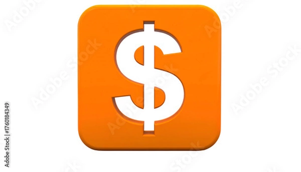 Fototapeta Orange, rounded square with a large, black dollar sign centered on a solid black background