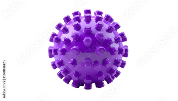 Fototapeta A 3D rendered, glossy, purple spherical object with protruding spikes, isolated on black