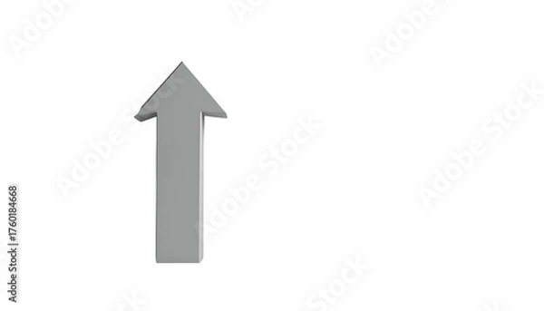 Fototapeta A simple, three-dimensional, gray arrow pointing directly upwards, on a solid black background