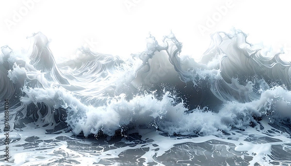 Fototapeta Rendered ocean waves cresting and crashing, isolated against a black background