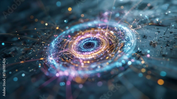 Obraz 量子コンピューターのコアを表現した抽象的なビジュアル