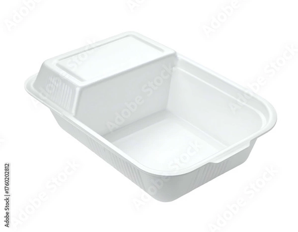 Fototapeta Empty white plastic food container with lid on black background