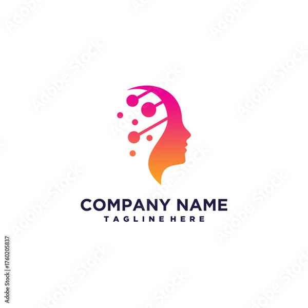 Fototapeta Artificial Intelligence Logo Design Brain vector AI Brainstorming