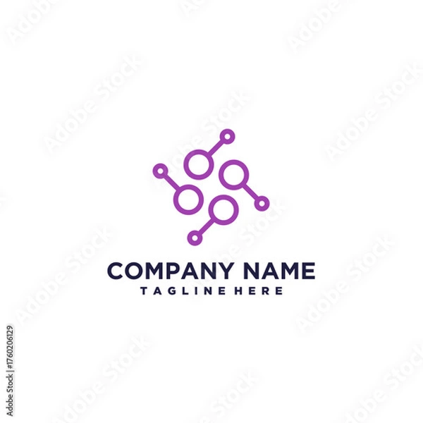 Fototapeta Technology connection logo design with abstract dots, molecules and system graphic design vector illustration. Symbol, icon, creative