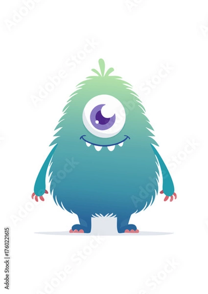 Fototapeta Fluffy Blob Monster Character – Cute Flat Vector Illustration