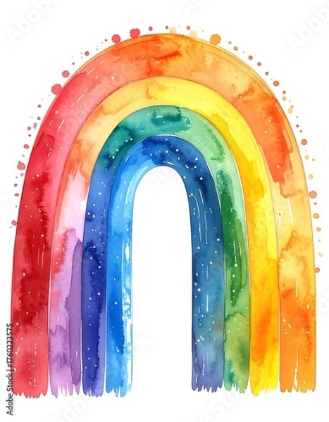 Fototapeta Watercolor rainbow illustration with vibrant colors and paint splashes