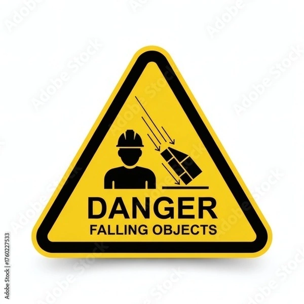 Obraz Falling objects danger sign to promote construction site safety awareness and hazard prevention for workplace accident reduction with caution and warning