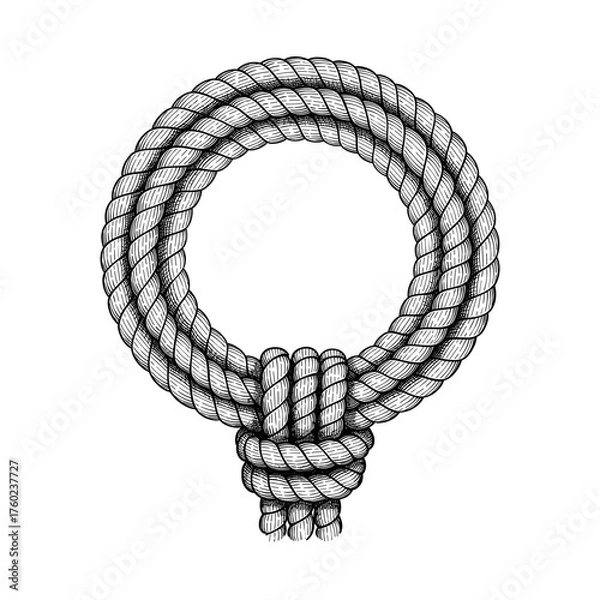 Fototapeta Vintage Nautical Rope Knot Circle Illustration in Hand Drawn Engraving Style