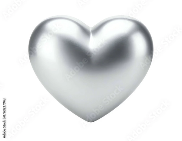Fototapeta A polished, 3D, metallic silver heart, floating on a solid black background