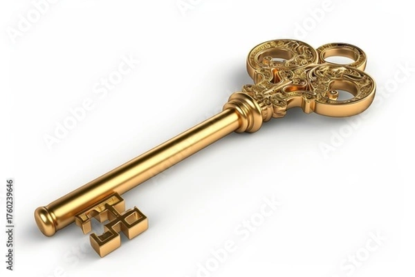 Fototapeta A golden key with a keyhole on it