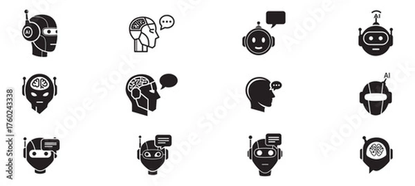 Fototapeta Set of Ai artificial intelligence icon set vector collection. AI Essentials line Icon collection, artificial intelligence icon set in line style, machine learning, smart robotic Free Vector