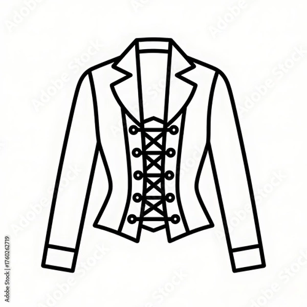 Fototapeta a flat black and white simple line art of a gothic lace-up jacket 
