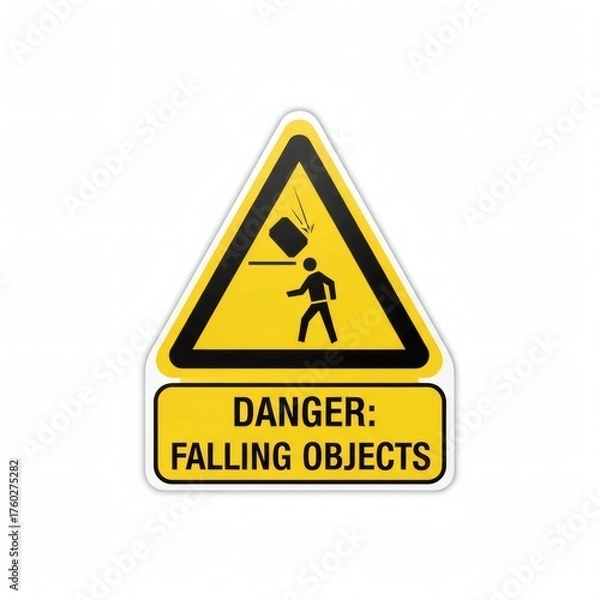 Obraz Caution Sign: Falling Objects Alert Symbol in Yellow and Black - Enhance Workplace Safety with Clear Warning Signs and Improve Hazard Communication Today