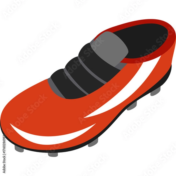Fototapeta Single Red Soccer Cleat Shoe With White Stripe Detail And Black Laces On Transparent Background Isolated