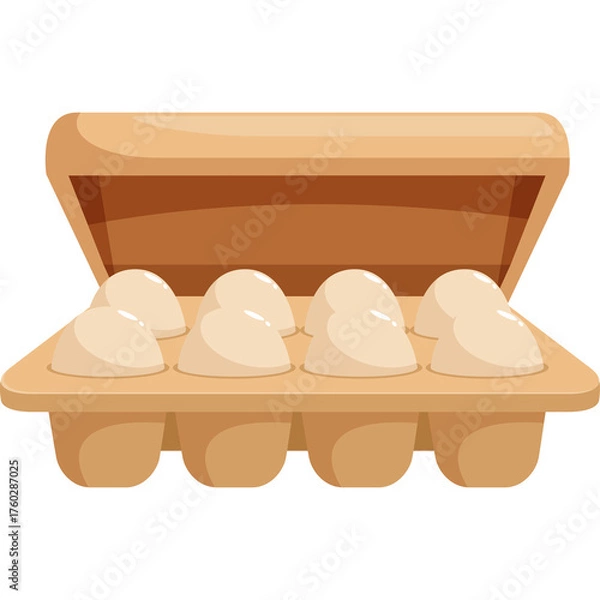 Fototapeta Six light brown eggs nestled in a brown cardboard carton with a transparent background