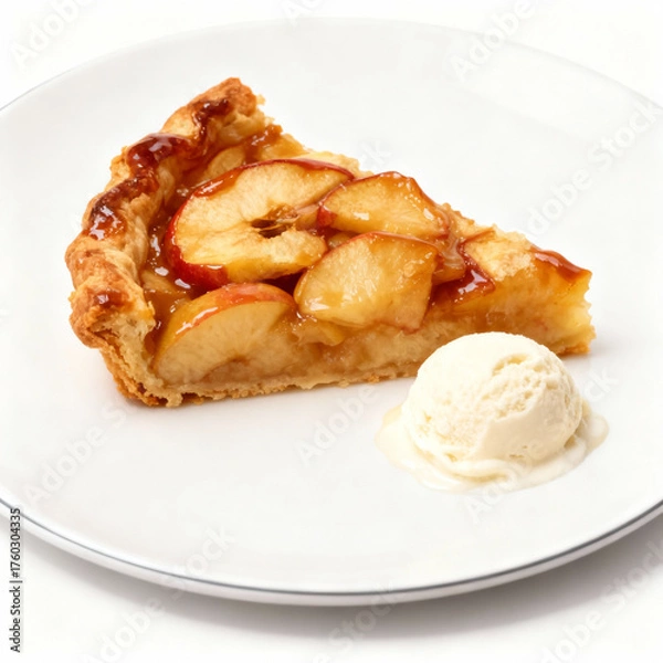 Fototapeta Slice of apple pie with ice cream isolated on white background is ready to eat
