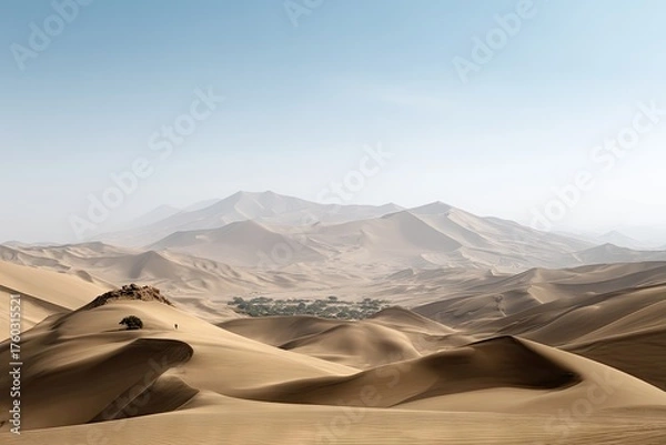 Fototapeta Desert expanse, mountains, oasis