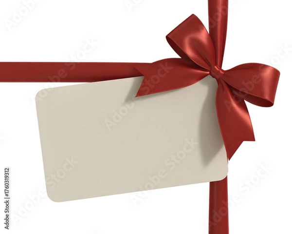 Obraz Red ribbon bow with a blank gift tag isolated on transparent background