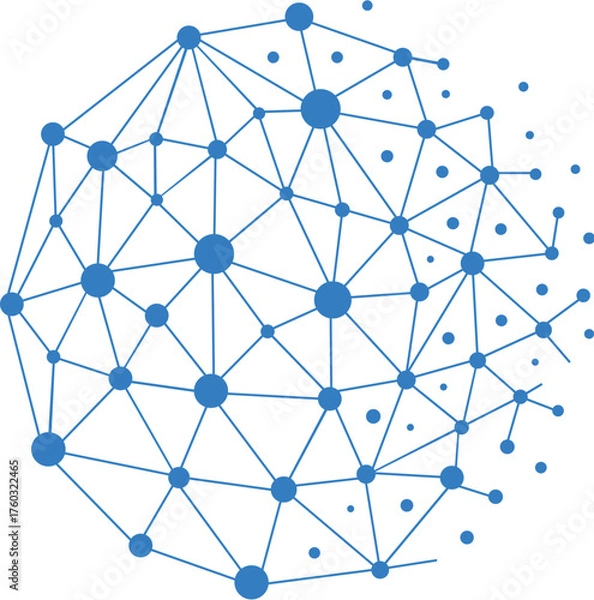 Fototapeta Abstract network globe design with interconnected nodes and lines in blue and purple hues