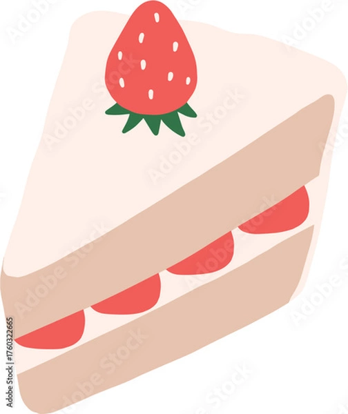 Fototapeta Delicious strawberry cake slice with fresh fruit topping and creamy layers