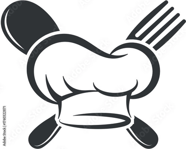Fototapeta Classic chef hat and utensils graphic for restaurant branding and culinary designs