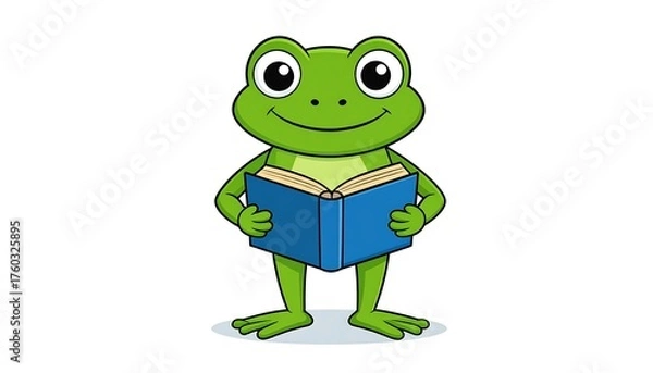 Obraz Cartoon frog holding open book