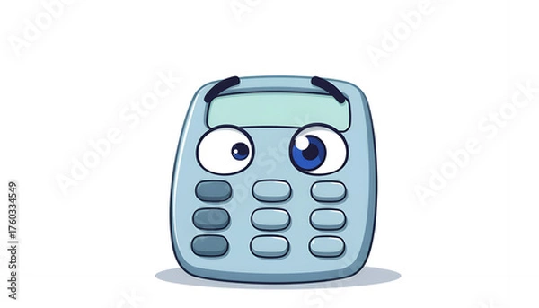Fototapeta Funny cartoon calculator character with big googly eyes