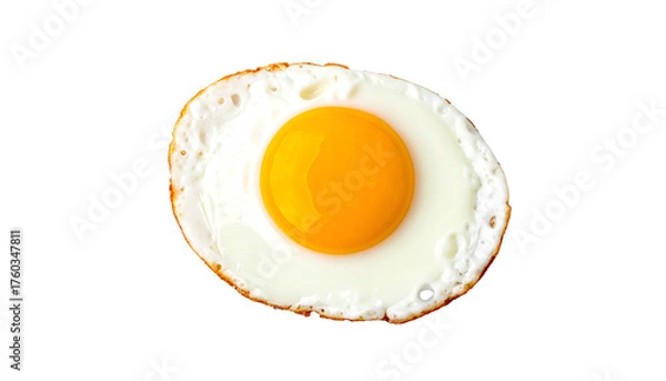 Fototapeta Fried egg with bright yolk on a black background, isolated shot