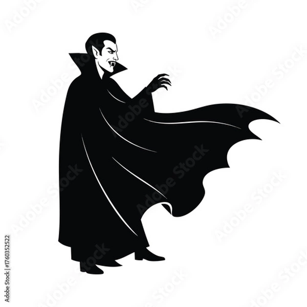 Obraz Mysterious Vampire Character in Elegant Black Cloak with Outstretched Hand
