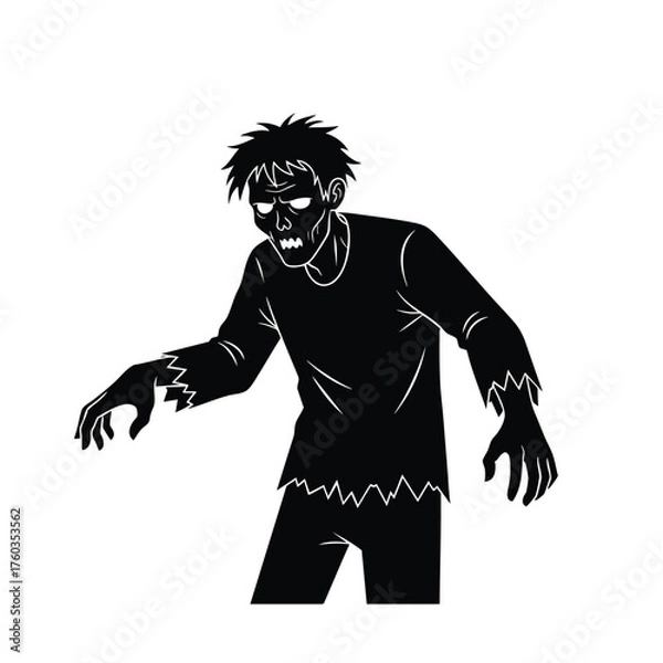 Obraz Creepy Zombie Character Illustration: Monstrous Undead Figure in Tattered Clothing with Distorted Features