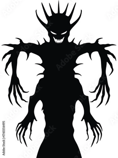 Obraz Dark Silhouette of a Menacing Creature with Spiked Head and Clawed Hands