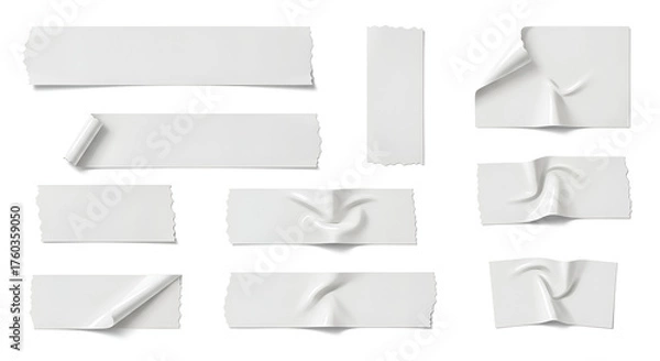 Fototapeta Realistic adhesive tape strips collection isolated on white background for mockups