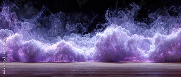 Obraz Stunning view of vibrant purple lightning and storm clouds illuminating the night sky over a calm landscape with dramatic weather atmosphere