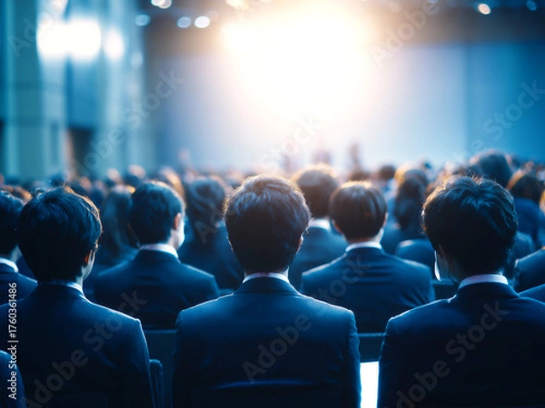 Obraz セミナー会場で講演を聴講するビジネスパーソン達