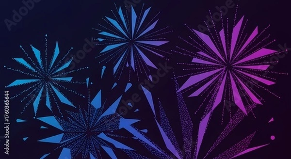 Obraz Abstract digital fireworks exploding in a dark night sky with vibrant blue and purple colors.