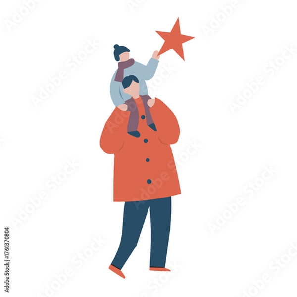 Obraz お父さんに肩車されて星をつかむ子ども